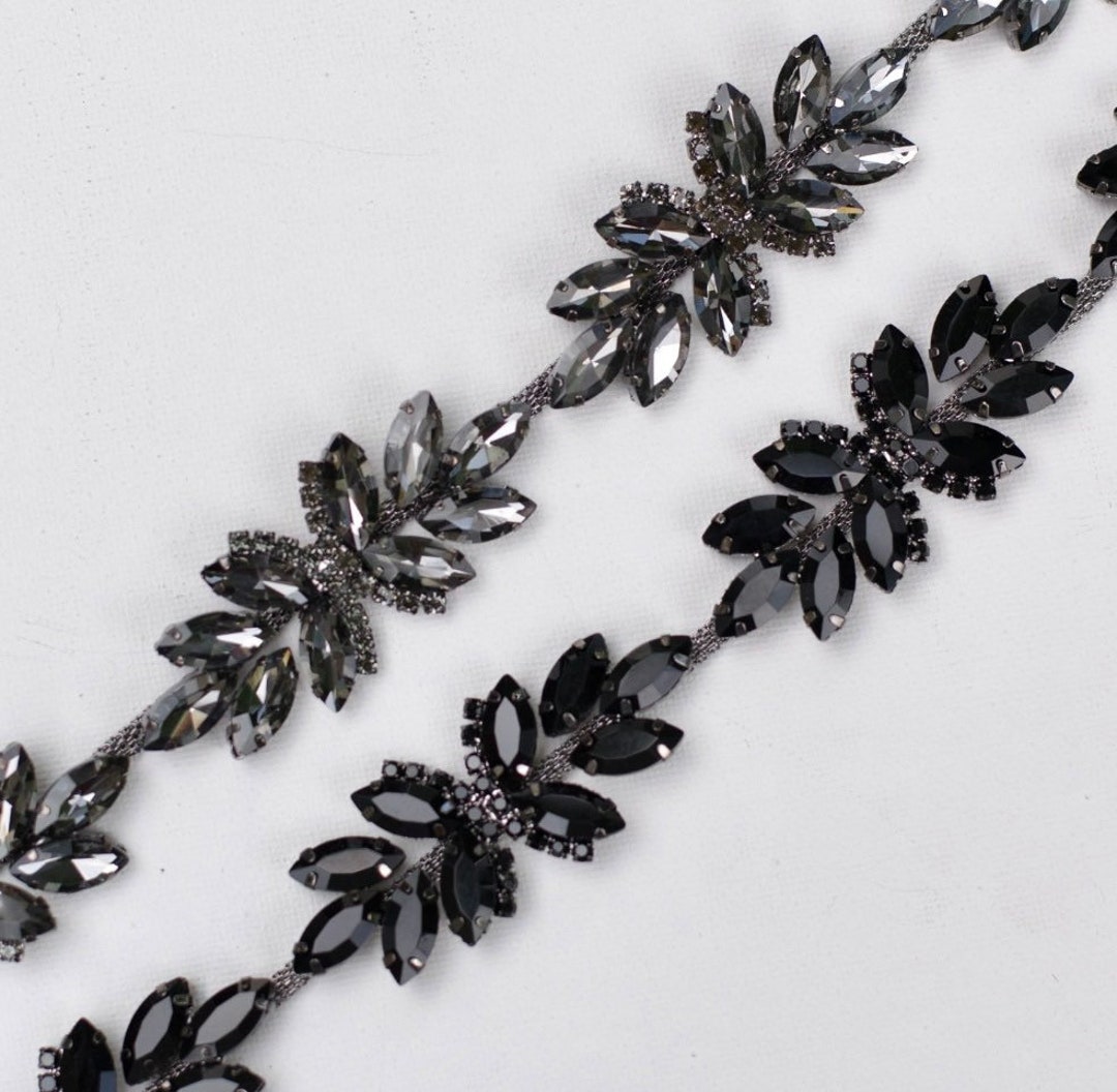 Black Crystal Rhinestone Trim by the Yard- Wholesale Bridal Trim- Thin ...