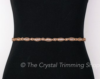 Rose Gold Rhinestone Trim by the Yard-Wholesale Bridal Trim- gold beaded trim -diy bridal belt - champagne rhinestone beaded headband