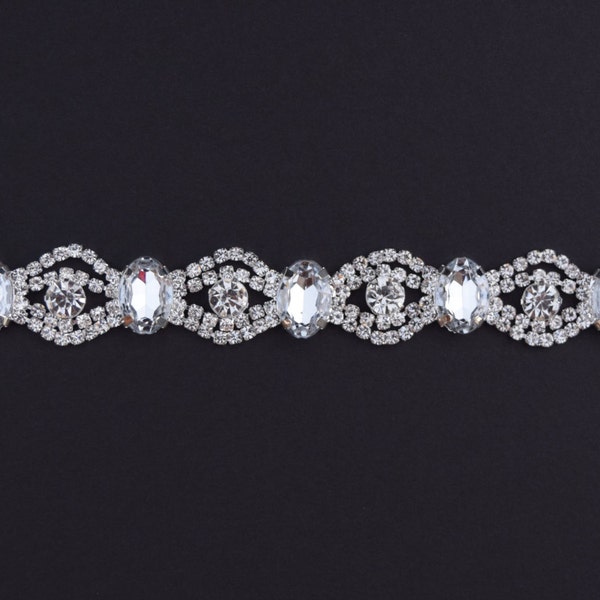 Rhinestone Trim by the Yard - Wholesale Bridal Trim -  Bridal Belt - Thin Crystal Rhinestone Trim-Rhinestone Applique [TR-004]