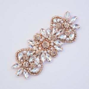 Crystal Rhinestone Applique-pearl and rhinestone applique-rose gold crystal applique-wedding applique-Rose Gold Applique- Gold