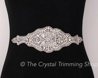Crystal Rhinestone Applique - Wholesale Bridal Trim - Bridal Applique - Rhinestone Motif - Large crystal and pearl rhinestone applique [TR69