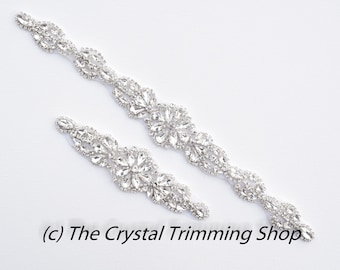 Crystal Rhinestone Applique- Wholesale Bridal Trim- Bridal Applique- Rhinestone Motif- slim crystal rhinestone applique- TR-094