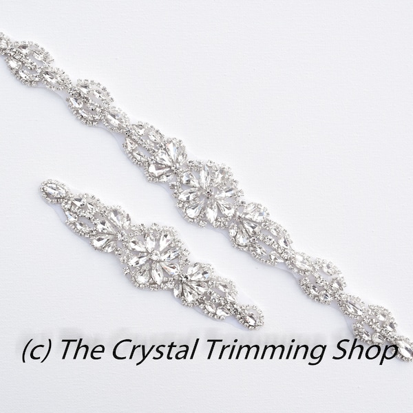 Crystal Rhinestone Applique- Wholesale Bridal Trim- Bridal Applique- Rhinestone Motif- slim crystal rhinestone applique- TR-094