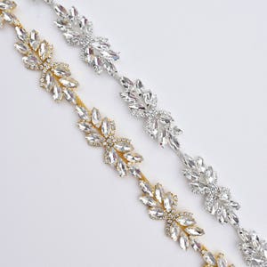 Gold Crystal Rhinestone Trim by the Yard - Wholesale Bridal Trim - Thin Crystal Trim - Sew on Rhinestone Applique Cupchain [TR-050]