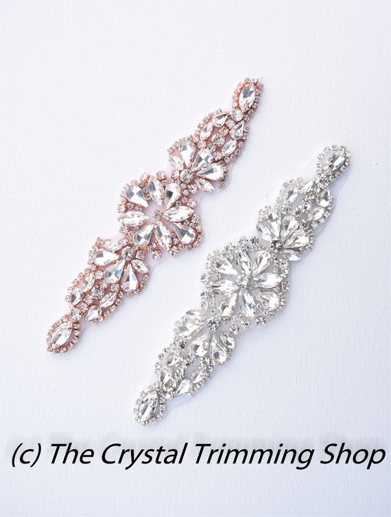 Rose Gold Rhinestone Applique Wholesale Bridal Trim Bridal Applique Small Rhinestone Motif Slim Crystal Rhinestone Applique TR094 Etsy