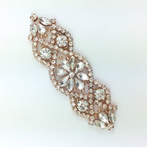 4&quot; kleine Crystal rose gouden Strass Applique DIY Baby Hoofdband bruids kousenband- rose gouden bruids Applique hotfix Crystal motief [TR-021]