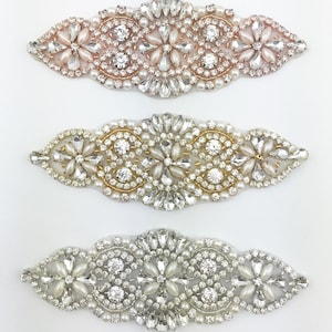 Rose Gold Rhinestone Applique- gold applique -Wholesale Bridal Trim- DIY Hair Piece - rose gold Rhinestone & pearl hotfix Applique [TR-010]