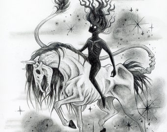 Ghost Horse Rider Graphite Art Print