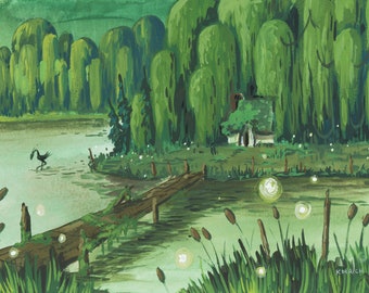 Swampy House Landscape Fantasy Color Art Print