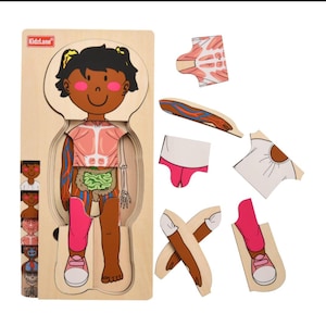 African American Girl Wooden My Body Puzzle for Toddlers & Kids - 29 Piece Girls Anatomy Puzzle Kid Play Set - Anatomy