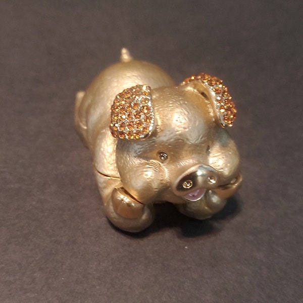 Gold Metal Pig, Rhinestone Pig, Ring Holder, Necklace Holder, Cute Pig, Piggy Storage, Secret Holder Pig, Jewelry Box
