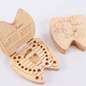 Caja de madera para guardar dientes de bebé, organizador de dientes de madera, almacenamiento de dientes de leche de madera, colección de dientes, recuerdo de dientes de leche