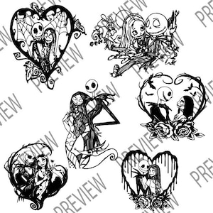 Jack And Sally SVG, jack Skellington, Cutting File, Cricut File, Glowforge File, SVG file, Jack Skellington SVG, Tim Burton svg