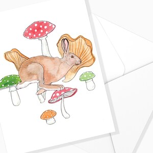 Carte Lièvre d'Automne | Animaux et Champignon | Papeterie Automne | Carte Aquarelle | Marie-Eve Arpin | Carte de souhaits | Carte de voeux