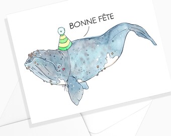 Right Whale Happy Birthday Card | Happy Birthday | Greeting Card | Navy Illustration | Fact Quebec | Stationery | Marie-Eve Arpin
