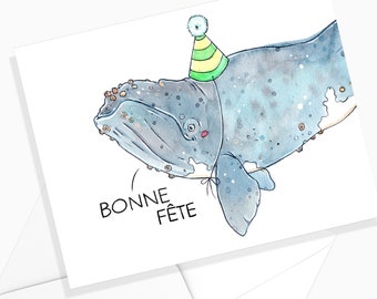 Happy Birthday Card Right Whale | Happy Birthday| Greeting card| Illustration Marine | Made Quebec| Stationery| Marie-Eve Arpin