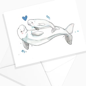 Beluga Duo Valentine's Day Card | Watercolor Marine Animals | Greeting Card | Whale Illustration | Nature Stationery | Marie-Eve Arpin Art