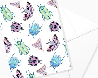 Insekten Wunschkarte | Insektenmuster-| Grußkarte| Illustration Tiere | Hergestellt aus Quebec| Schreibwaren| Marie-Eva Arpin