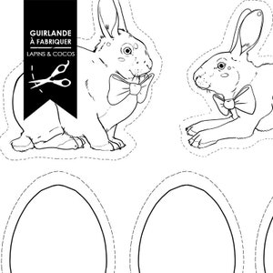 Guirnalda de bricolaje | Conejos y Cocos | Manualidades infantiles | Bricolaje | Marie-Ève Arpin | Imprimir | Ilustración Animales Pascua