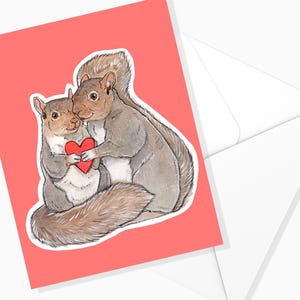 Carte Écureuil St-Valentin | Aquarelle Animaux Amour Coeur | Carte de voeux | Illustration Cute | Nature Papeterie | Marie-Eve Arpin Art