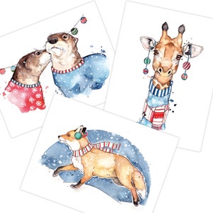 Carte de Souhaits de Noël - Girafe / Loutre / Renard | Temps des Fêtes | Carte Noël | Papeterie | Carte de Voeux de Noël | Marie-Eve Arpin