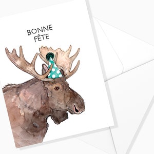 Carte Anniversaire Orignal Bonne Fête | Papeterie de Fête | Illustration Animaux | Fait au Québec | Carte de Souhaits | Forêt | Aquarelle