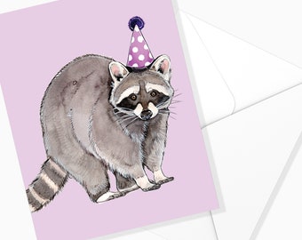 Carte Anniversaire Raton Laveur | Papeterie de Fête | Illustration Animaux | Fait au Québec | Carte de Souhaits | Forêt | Aquarelle