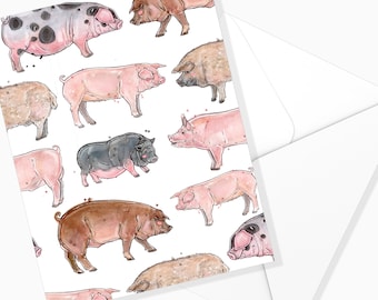Carte de souhaits Les Cochons | Animaux Ferme | Carte de voeux  | Illustration Cochon | Fait Québec | Papeterie | Marie-Eve Arpin