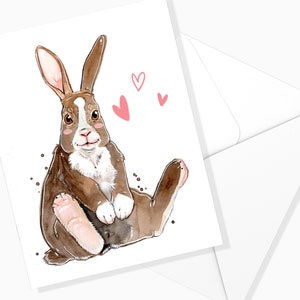 Carte Lapin et Coeurs | Animaux Ferme | Papeterie | Carte Aquarelle | Marie-Eve Arpin | Carte de souhaits | Carte de voeux