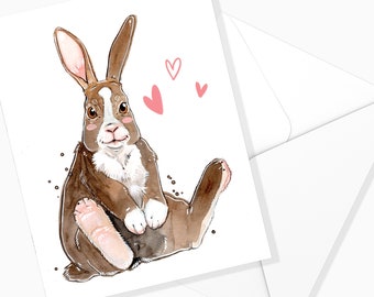 Carte Lapin et Coeurs | Animaux Ferme | Papeterie | Carte Aquarelle | Marie-Eve Arpin | Carte de souhaits | Carte de voeux