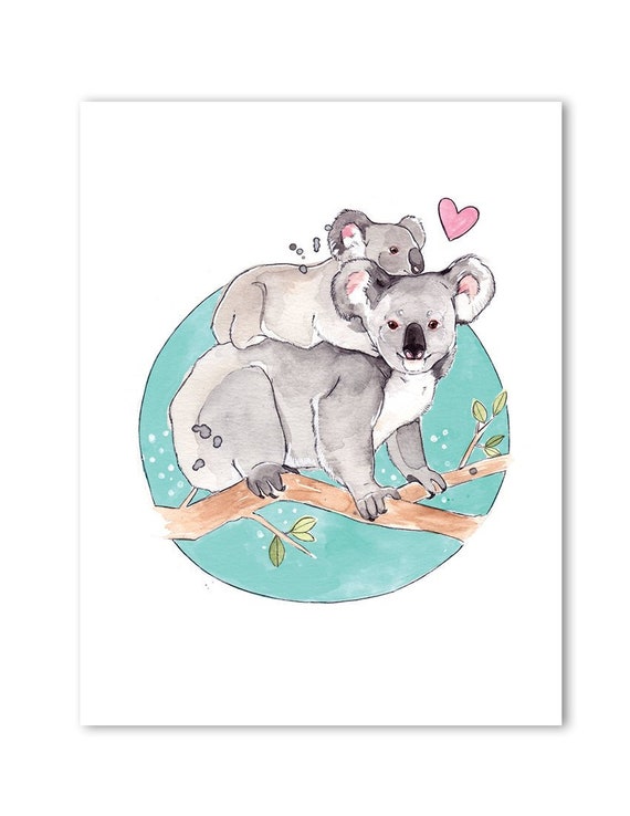 Affiche Maman Et Bebe Koala Animaux Aquarelle Illustration Etsy