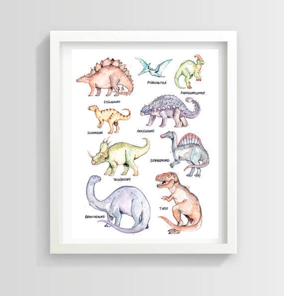 Dinosaurs Species Print 8.5x11 inches | Dinosaurs Species | Watercolor Animal Print | Reptile | T-Rex Drawing | Triceratops | Art