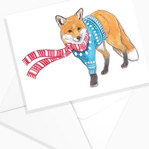 Carte de Souhaits Renard des Fêtes - Blanc | Temps des Fêtes | Carte Noël | Papeterie de Noël | Carte de Voeux de Noël | Marie-Eve Arpin