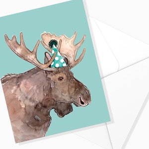 Carte Anniversaire Orignal | Papeterie de Fête | Illustration Animaux | Fait au Québec | Carte de Souhaits | Forêt | Aquarelle