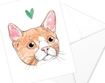 Carte de souhaits Petit Chat Roux | Aquarelle Animaux Félin | Carte de voeux | Illustration de Chat | Papeterie Unique | Marie-Eve Arpin Art