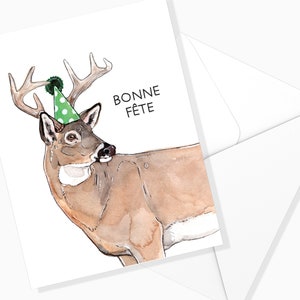 Tarjeta de cumpleaños de los ciervos Feliz cumpleaños | Papelería para fiestas | Ilustración de animales | Hecho en Quebec | Tarjeta de deseos | Bosque | Acuarela