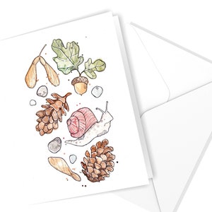 Carte de souhaits Escargot | Aquarelle Nature | Carte de voeux | Illustration Feuille Noisette | Dessin Cocotte | Marie-Eve Arpin Art