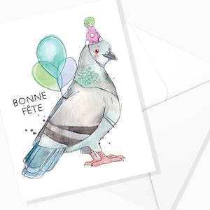 do partido do pombo cartão comemorativo | Feliz Dia dos Animais | Artigos de papelaria para festas | aguarela cartão comemorativo | Marie-Eve Arpin | cartão comemorativo | Cartão de desejo