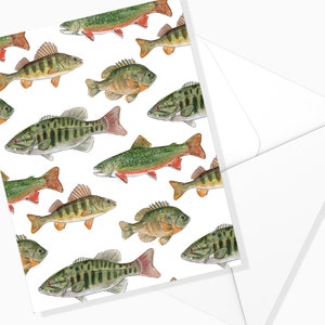 Carte Motif de Poissons d'eau douce | Pêcheur | Nature | Papeterie | Carte Aquarelle | Marie-Eve Arpin | Carte de souhaits | Carte de voeux