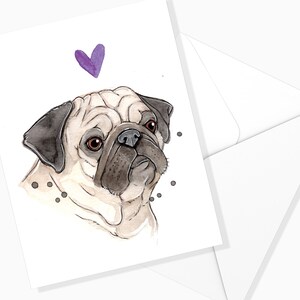 Carte de Souhaits Carlin / Pug | Papeterie de Chien | Illustration Chien | Fait au Québec | Carte de Chien | Canin | Aquarelle Chien