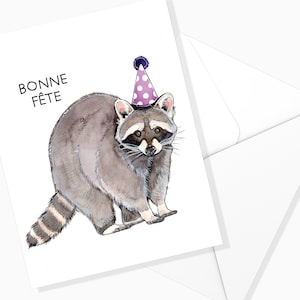 Raccoon Birthday Card | Happy Birthday | Party Stationery | Animal Illustration | Made in Quebec | Wishes Card | Forest | Watercolor