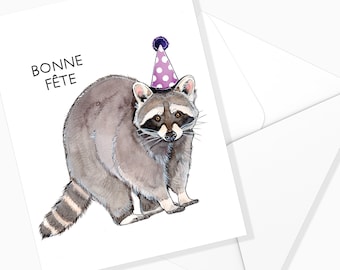 Carte Anniversaire Raton Laveur | Bonne Fête | Papeterie Fête | Illustration Animaux | Fait au Québec | Carte Souhaits | Forêt | Aquarelle