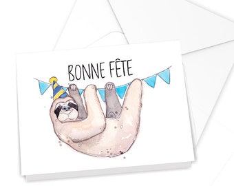 Alles Gute zum Geburtstag Faultier-Karte | Alles Gute zum Geburtstag | Grußkarte | Tierillustration | Hergestellt in Quebec | Briefpapier | Marie-Eve Arpin