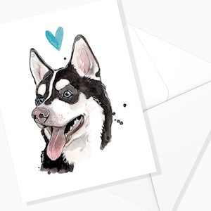 Carte de Souhaits Husky | Papeterie de Chien | Illustration Chien | Fait au Québec | Carte de Chien | Canin | Aquarelle Chien