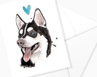 Carte de Souhaits Husky | Papeterie de Chien | Illustration Chien | Fait au Québec | Carte de Chien | Canin | Aquarelle Chien