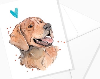 Carte de Souhaits Golden Retriever | Papeterie de Chien | Illustration Chien | Fait au Québec | Carte de Chien | Canin | Aquarelle Chien