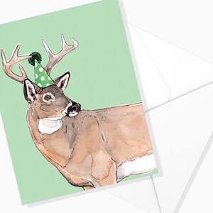 Carte Anniversaire Cerf | Chevreuil | Papeterie de Fête | Illustration Animaux | Fait au Québec | Carte de Souhaits | Forêt | Aquarelle