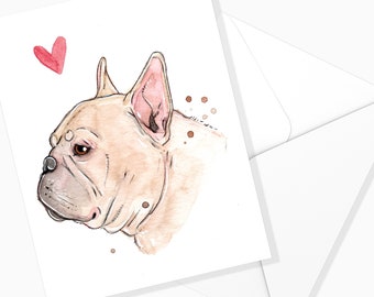 Carte de Souhaits Bouledogue Français | Papeterie de Chien | Illustration Chien | Fait au Québec | Carte de Chien | Canin | Aquarelle Chien
