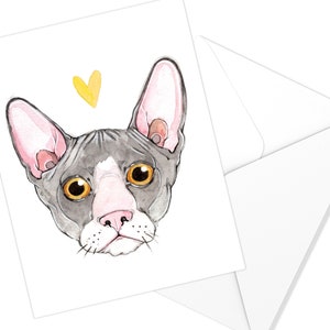 Carte de souhaits de Chat Rex | Aquarelle Animaux Félin | Carte de voeux | Illustration de Chat Rex | Papeterie Unique | Marie-Eve Arpin Art