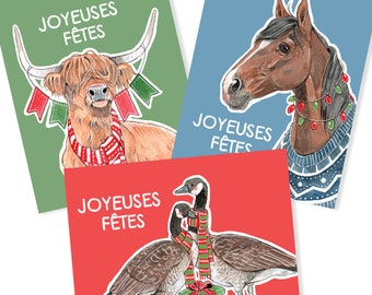 Greeting Card | Horse - Highland Cow - Goose | Holiday Season | Christmas Card | Christmas Stationery | Greeting Card | Marie-Eve Arpin